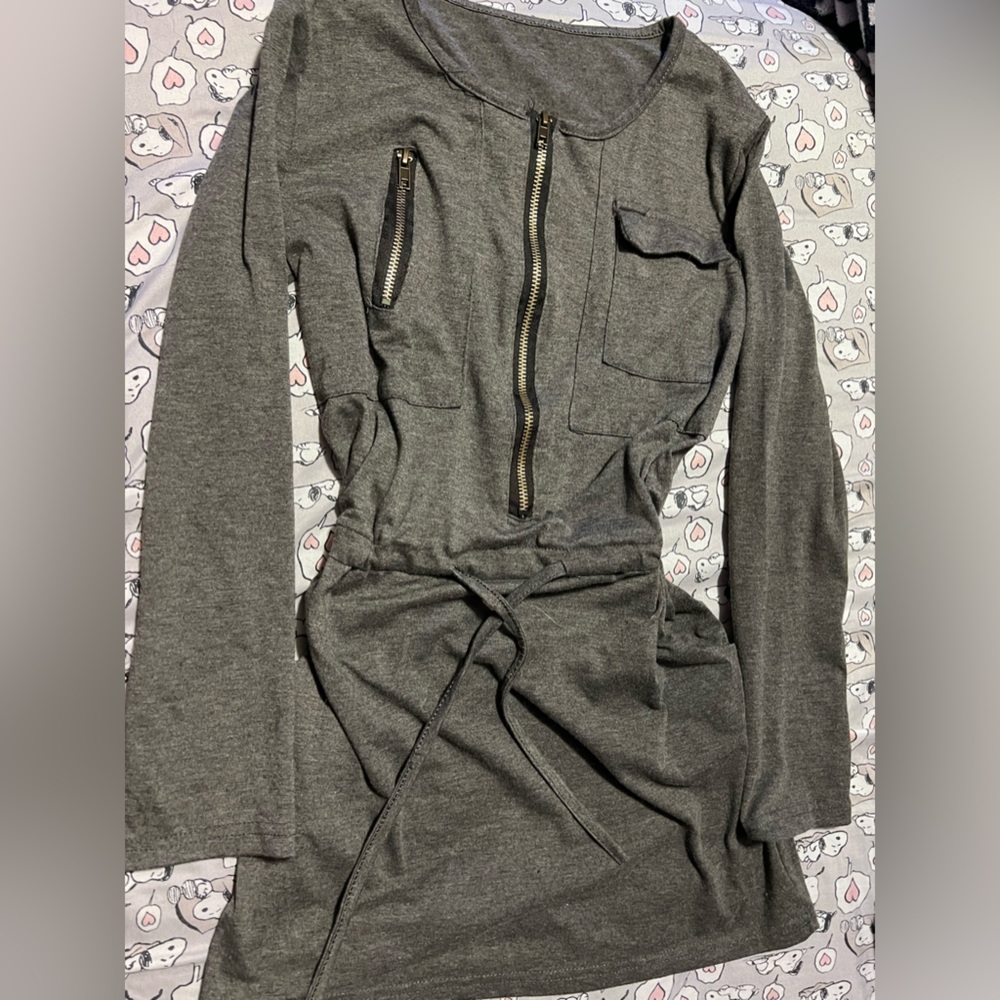 Grey Zip Up Dress